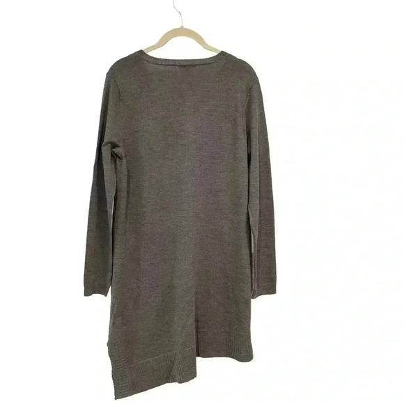 Eileen Fisher Grey Tunic Sweater Small Merino Wool Asymmetrical Hem V-Neck - Picture 2 of 11